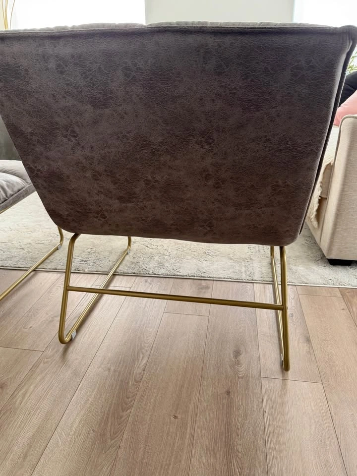 Pair of Distressed Faux Leather Accent Chairs - Gold Base - photo 4