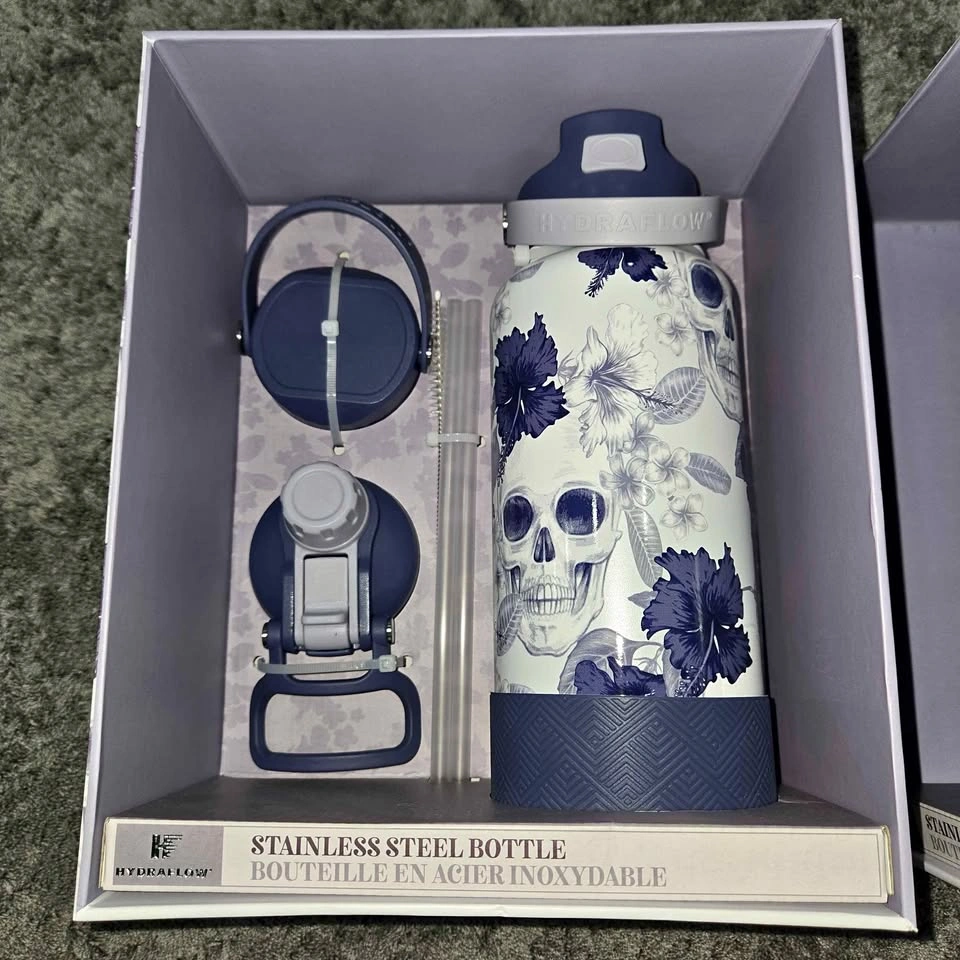 Hydraflow 32oz Water Bottle - Skull Floral Design (NEW in Box)