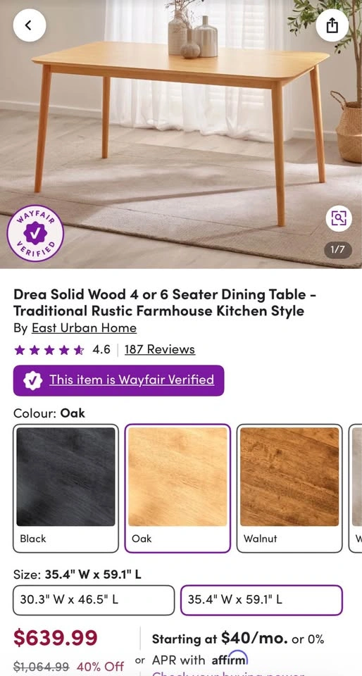 Mid Century Modern Solid Wood Dining Table - Seats 4-6 - photo 2