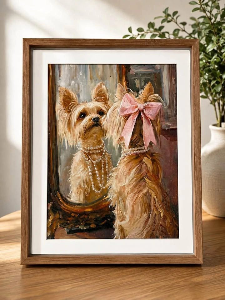 BNWT - Framed Yorkshire Terrier Oil Painting Print