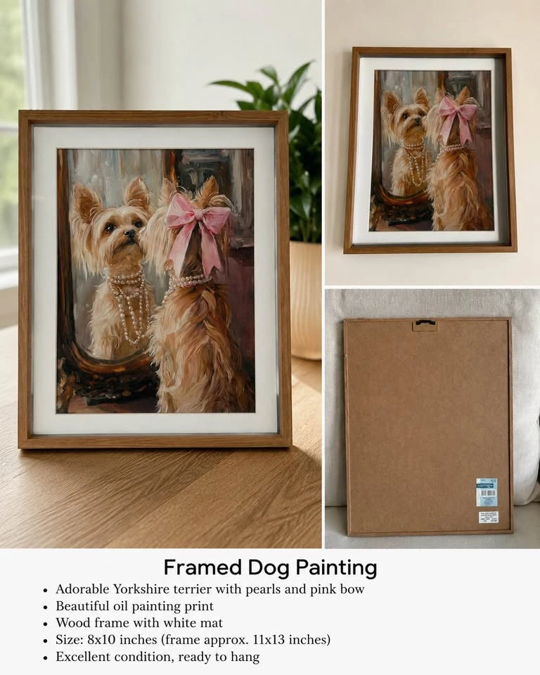 BNWT - Framed Yorkshire Terrier Oil Painting Print - photo 3