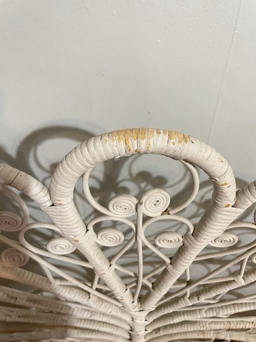 White Rattan Peacock Fan Style Headboard with Legs - photo 2