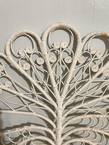 White Rattan Peacock Fan Style Headboard with Legs - photo 3
