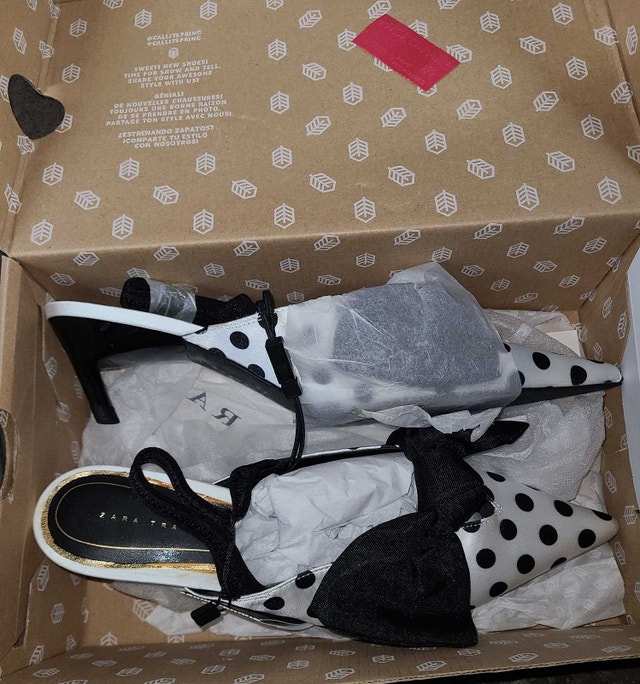 Zara Trafaluc Womens White Black Polka Dot Pointed Toe Heels 39