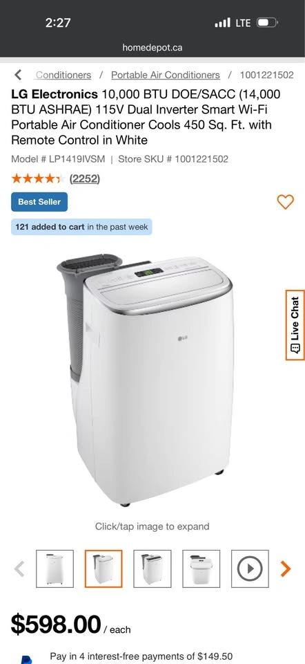 LG 14,000 BTU Dual Inverter Smart Portable AC (Like New) - photo 2