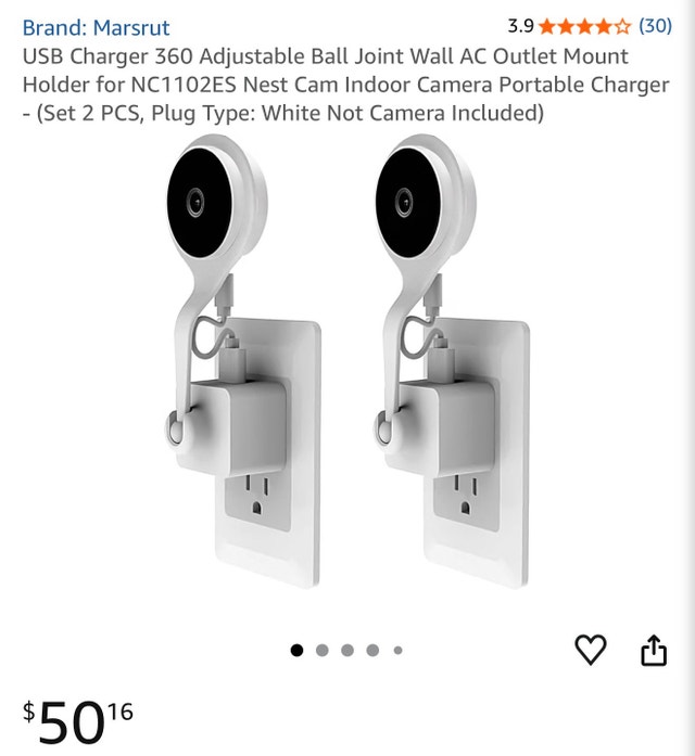 Marsrut USB Charger Wall Mount Holder for Nest Cam