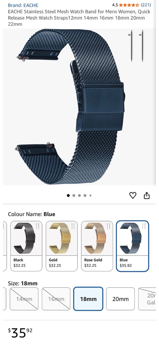 EACHE Stainless Steel Mesh Watch Band 18mm