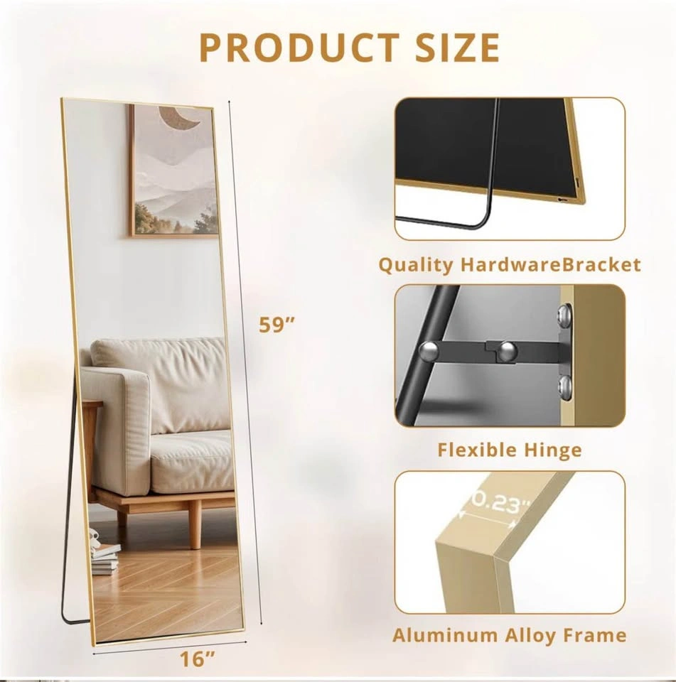 Brand New in Box 59” x 16” Full-Length Standing Gold Mirror - photo 2