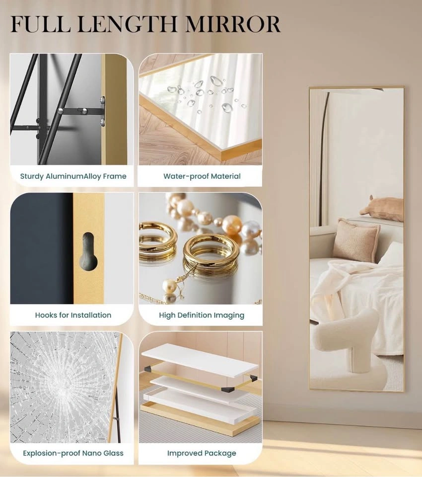 Brand New in Box 59” x 16” Full-Length Standing Gold Mirror - photo 4