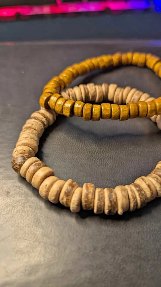 2 Wooden Beaded Bracelets – Natural Brown Wood – $10 for Both