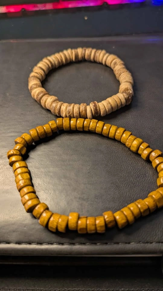 2 Wooden Beaded Bracelets – Natural Brown Wood – $10 for Both - photo 2