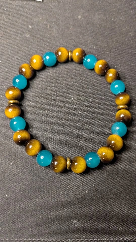Tiger's Eye and Blue Agate Beaded Stretch Bracelet