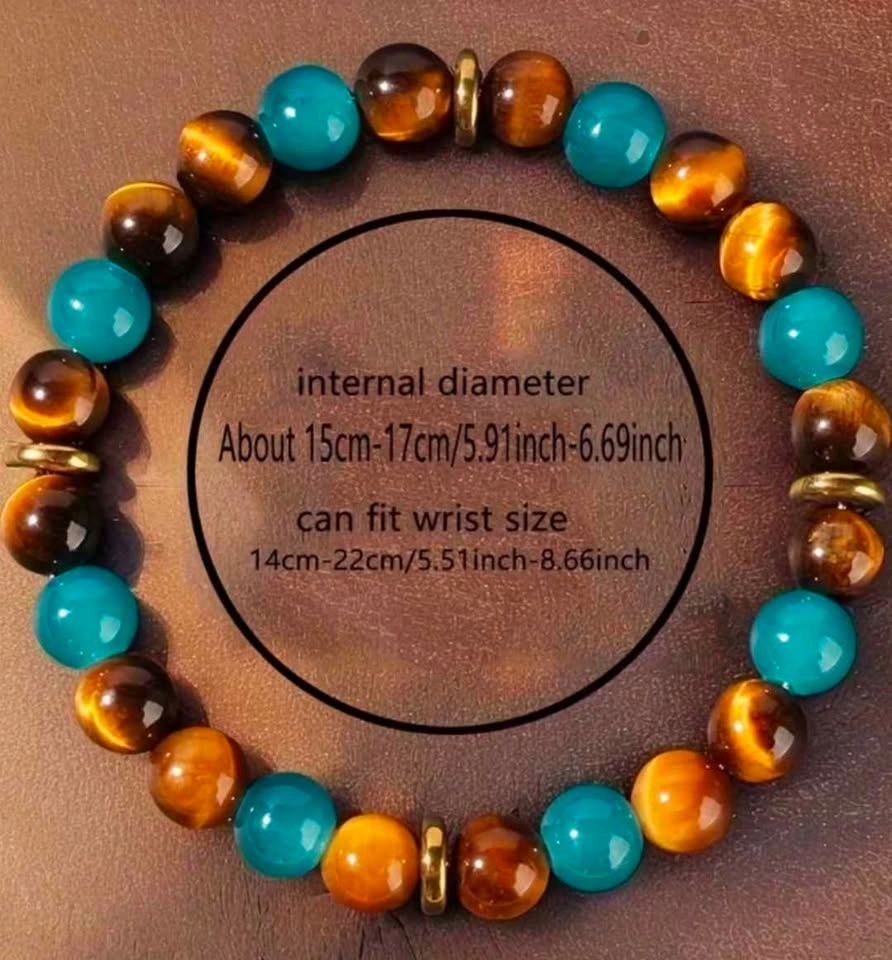 Tiger's Eye and Blue Agate Beaded Stretch Bracelet - photo 3