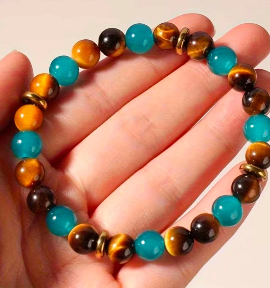 Tiger's Eye and Blue Agate Beaded Stretch Bracelet - photo 4