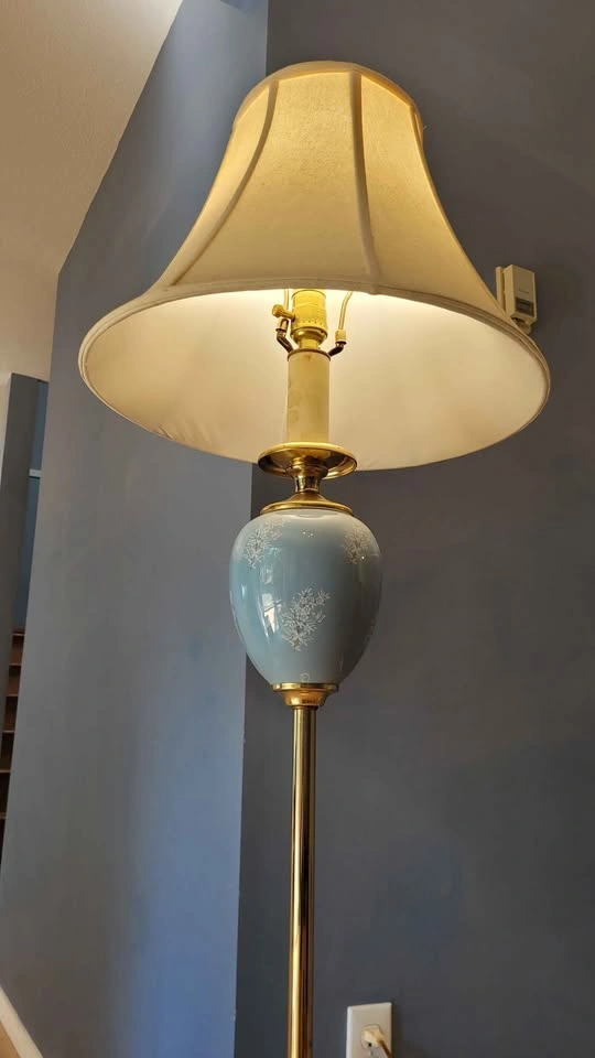 Vintage Ceramic & Brass Floor Lamp with Fabric Shade - photo 2