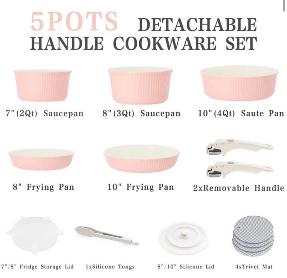 Brand New 11 Piece Pots and Pans Set, Nonstick Removable Handle - photo 2