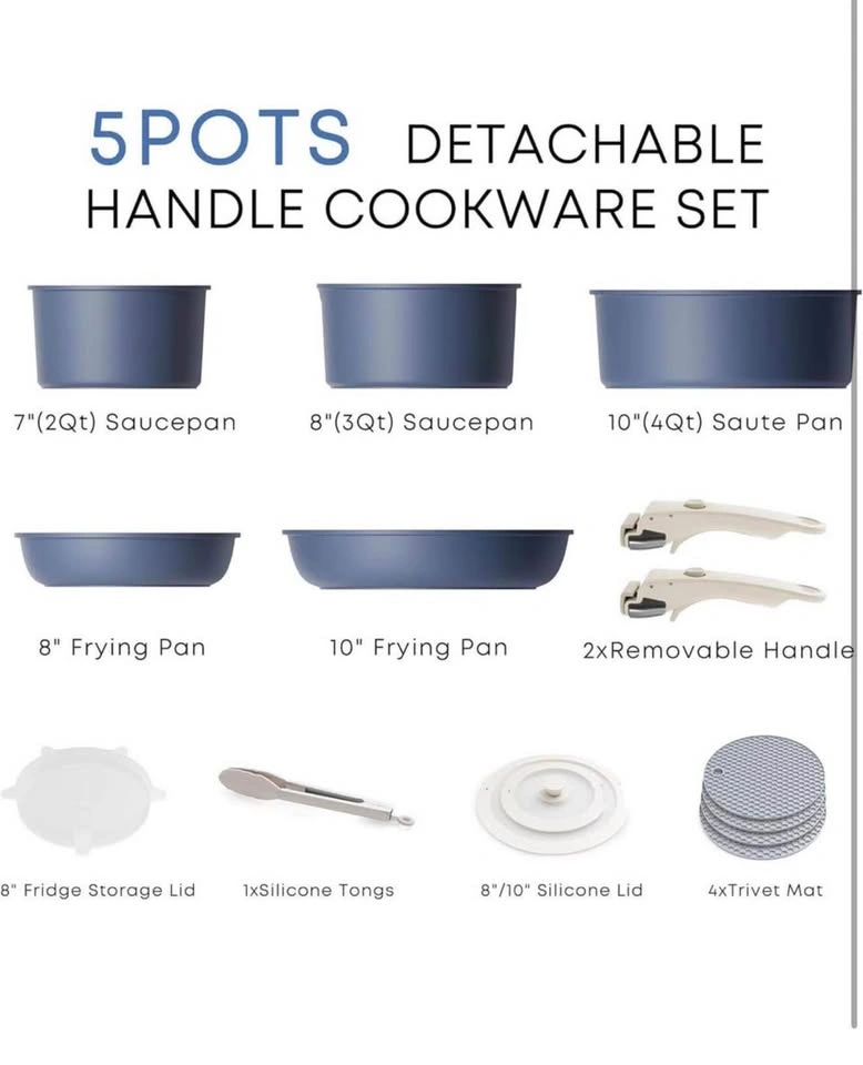 Brand New 11 Piece Pots and Pans Set, Nonstick Removable Handle - photo 2