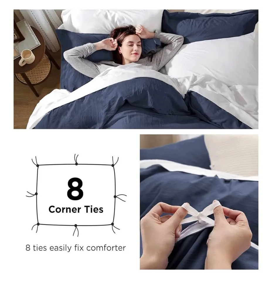 NEW Navy Queen Duvet Cover w/ Pillow Shams image indicator(3)