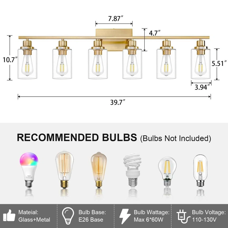 HCCZ 6 Light Gold Bathroom Vanity Light Fixture - photo 4