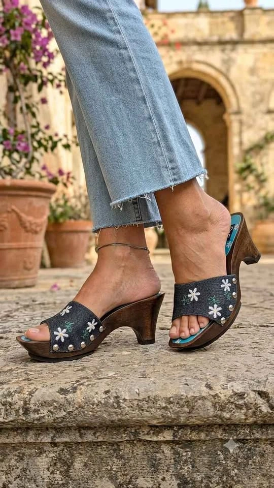 NEW D& G Women’s Denim Slide Heels - Size 8