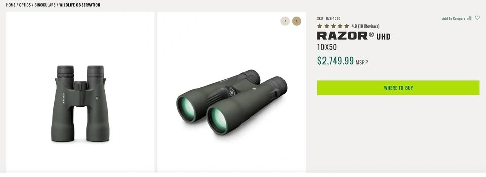 Vortex Razor UHD 10x50 Waterproof binoculars - photo 2