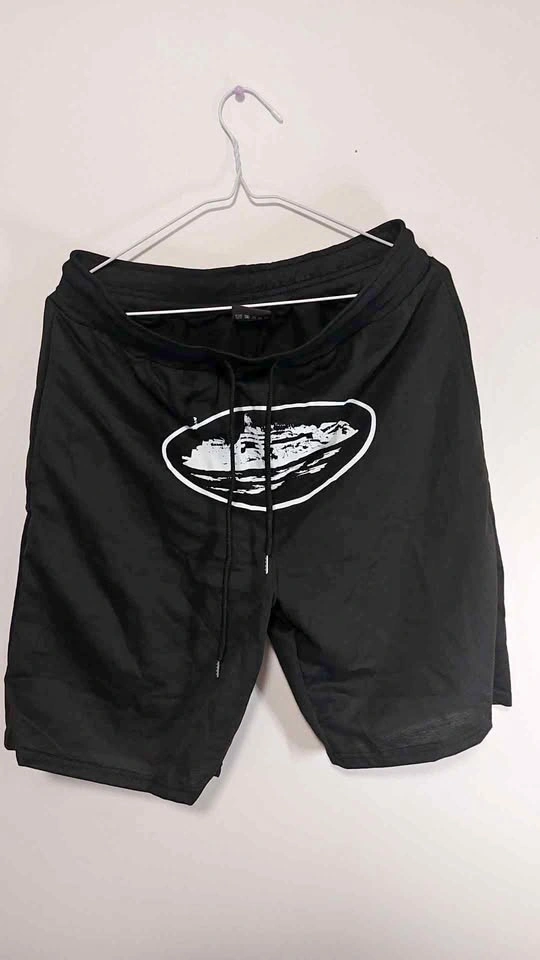 White T-Shirt and Black Shorts Set with Alcatraz Graphic