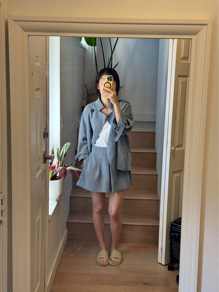 ASM ANNA Blue Two-Piece Trench and Short Set