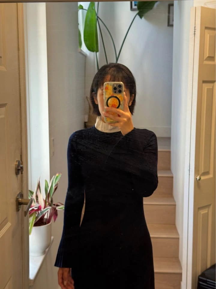 Sandro Navy Ribbed Maxi Dress with Long Sleeves - photo 2