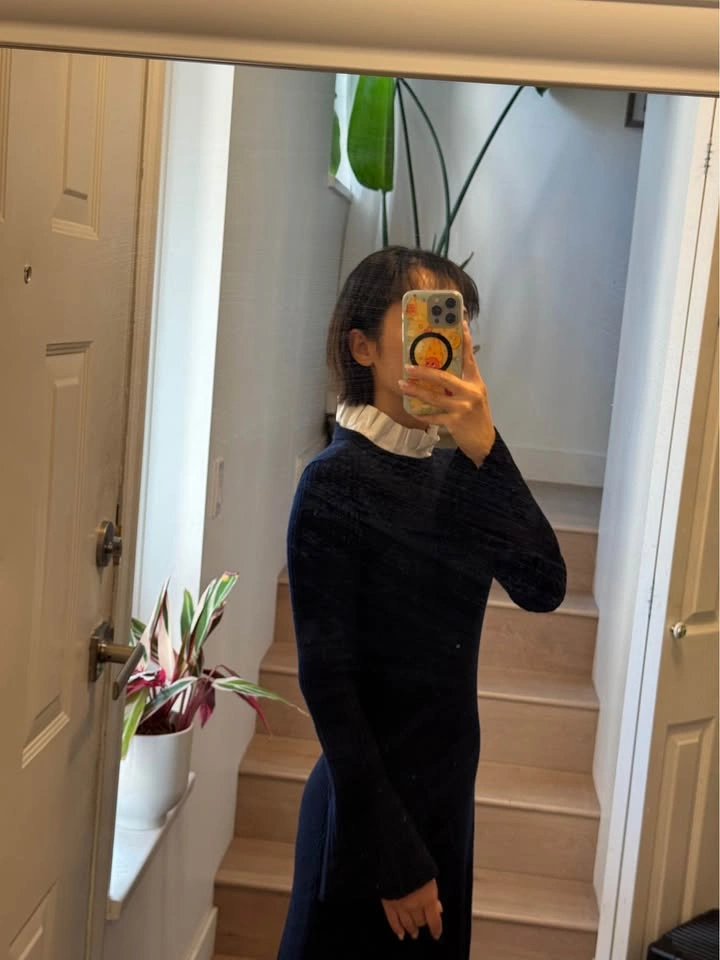 Sandro Navy Ribbed Maxi Dress with Long Sleeves - photo 3