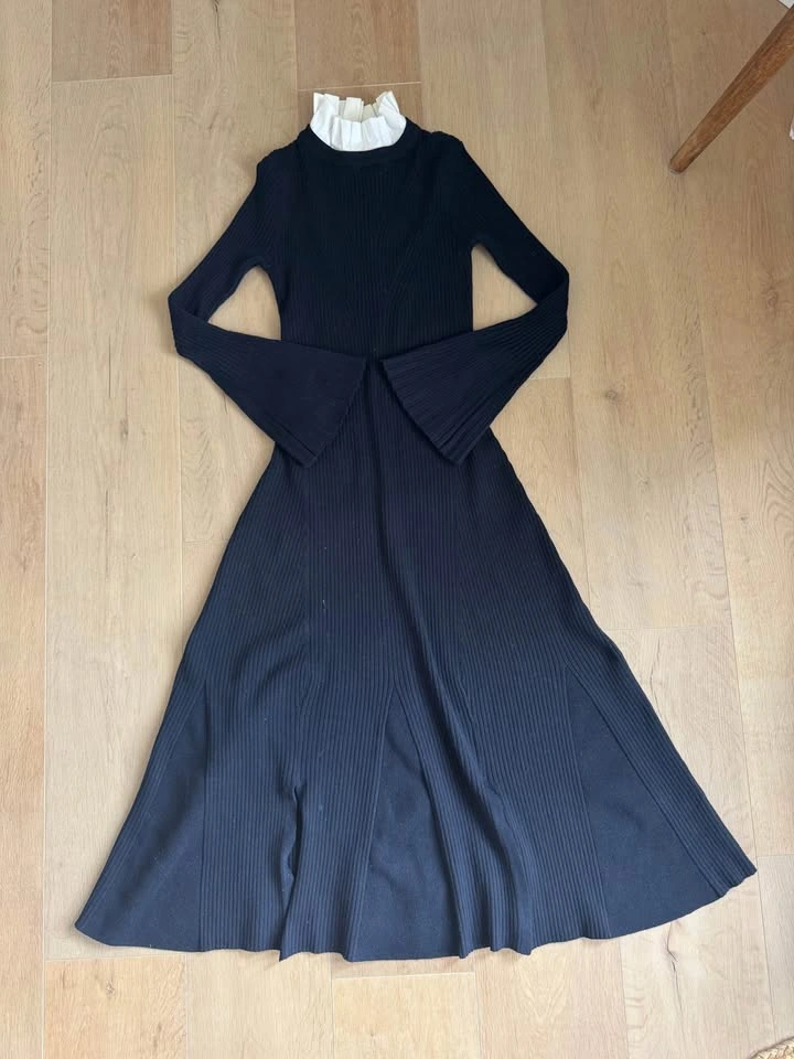 Sandro Navy Ribbed Maxi Dress with Long Sleeves - photo 4