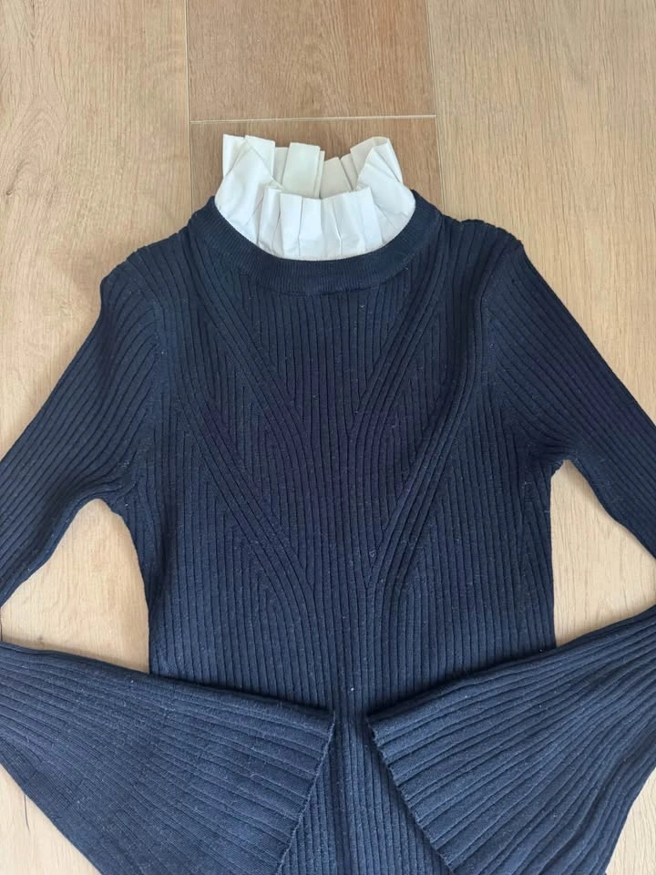 Sandro Navy Ribbed Maxi Dress with Long Sleeves - photo 5