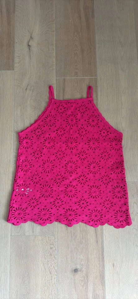 NEXT Brand New Hot Pink Crochet Eyelet Halter Tank Top - photo 3