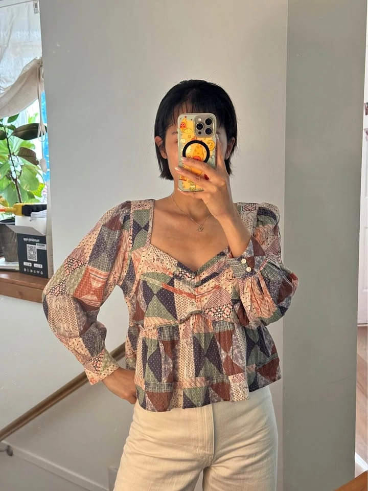 American Eagle Patchwork Print Peasant Blouse - Multicolor