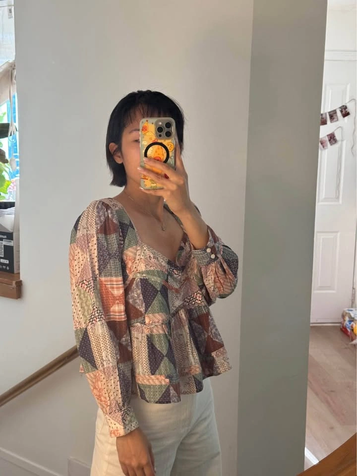 American Eagle Patchwork Print Peasant Blouse - Multicolor - photo 2