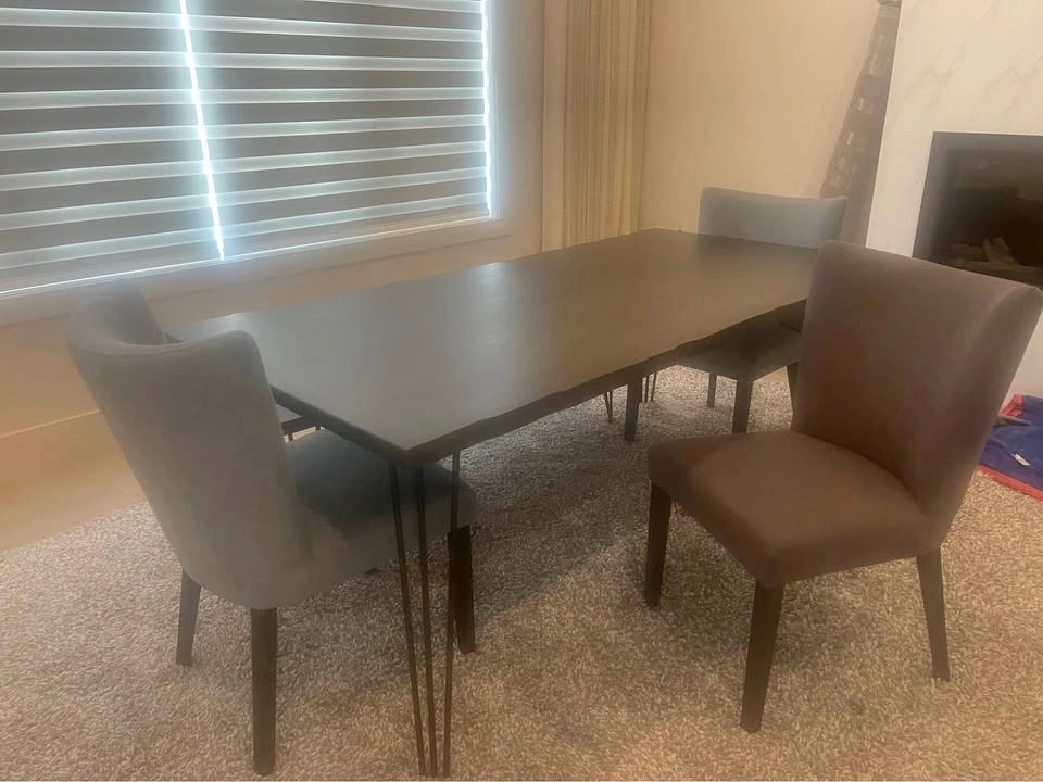 Live Edge Dining Table with 3 Upholstered Chairs & Bench