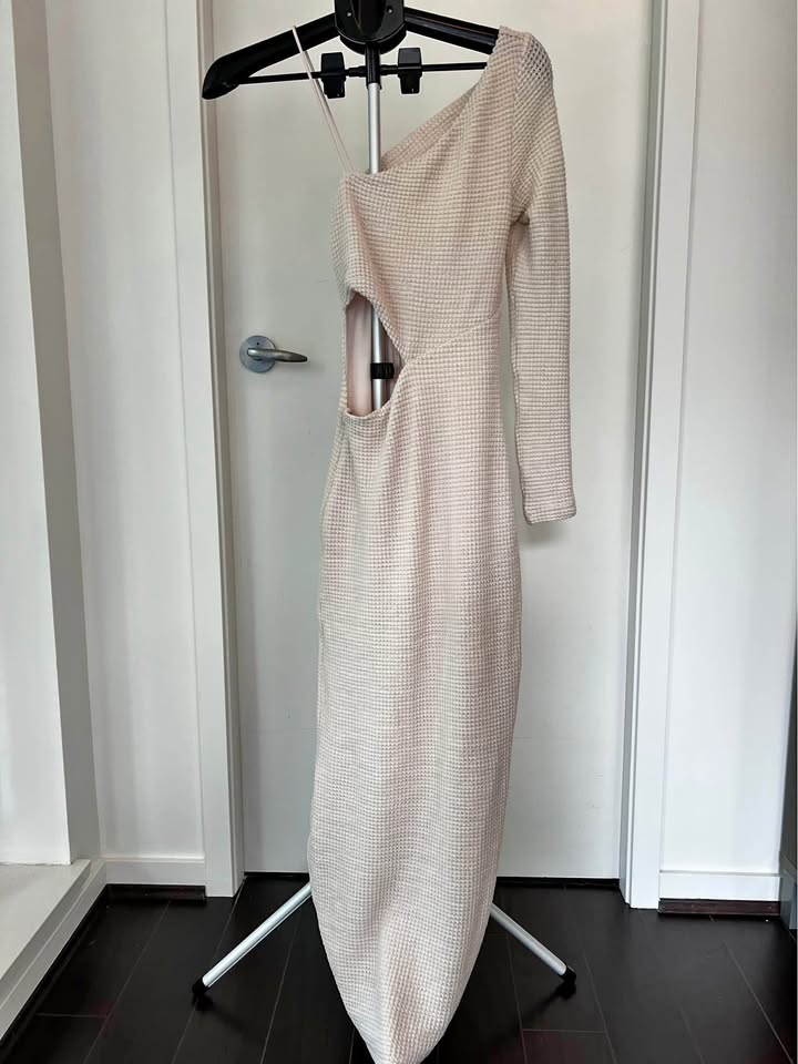 Chic Off Shoulder Cream Long Sleeve Dress by SABO