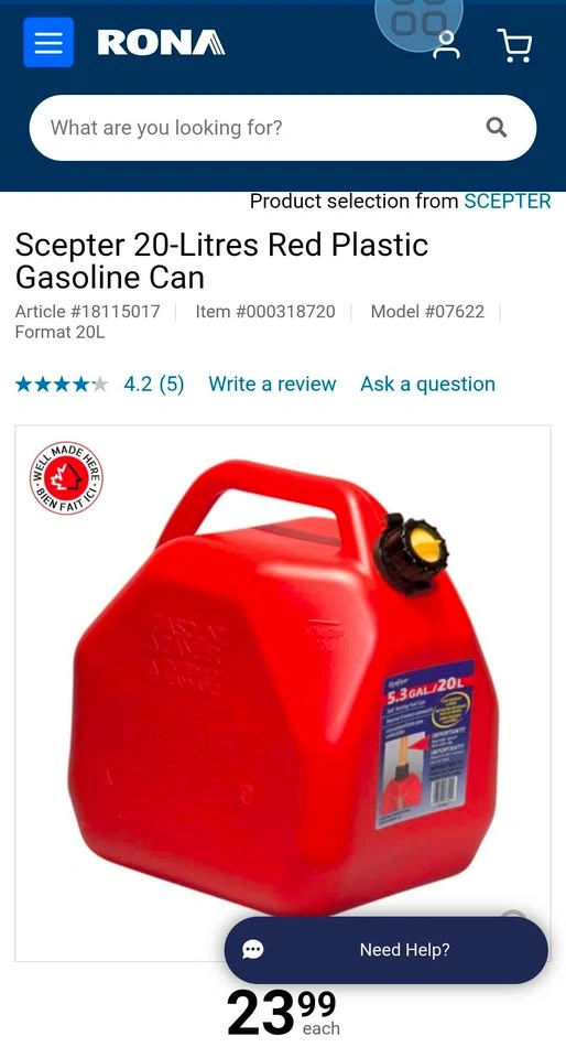 Scepter 20-Litres Red Plastic Gasoline Can - photo 3