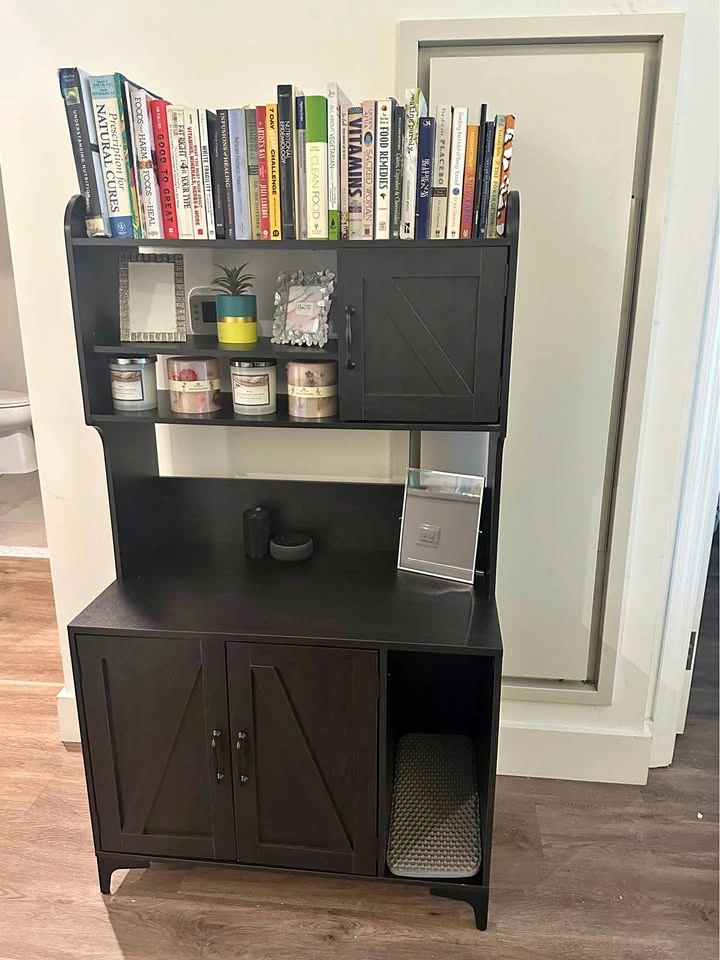 Brand new Black wood-grain cat litter box enclosure