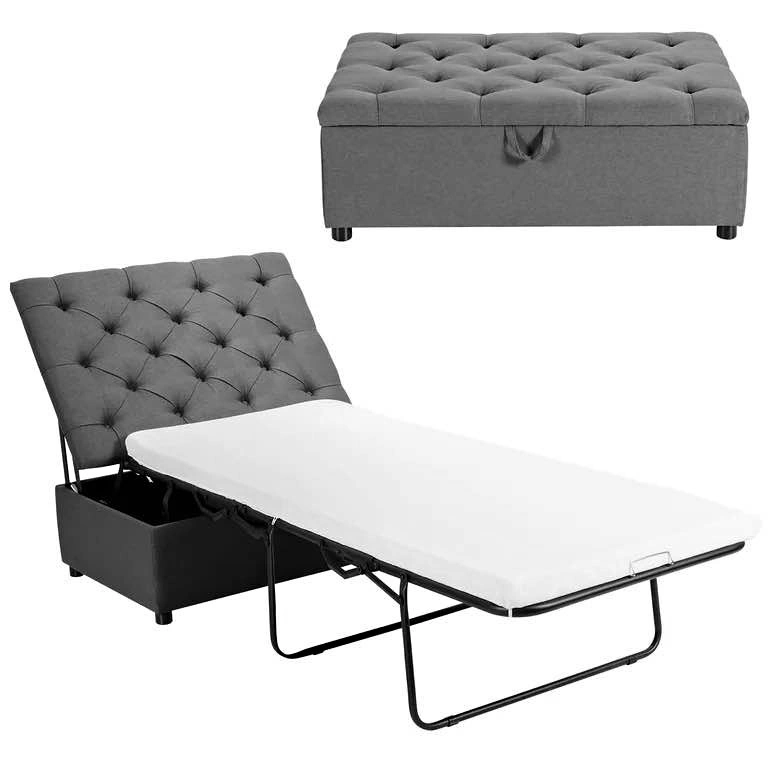 Costway Modern Solid Wood Folding Beds with Ottoman, Grey