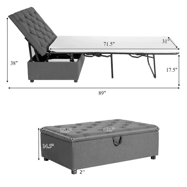 Costway Modern Solid Wood Folding Beds with Ottoman, Grey - photo 2