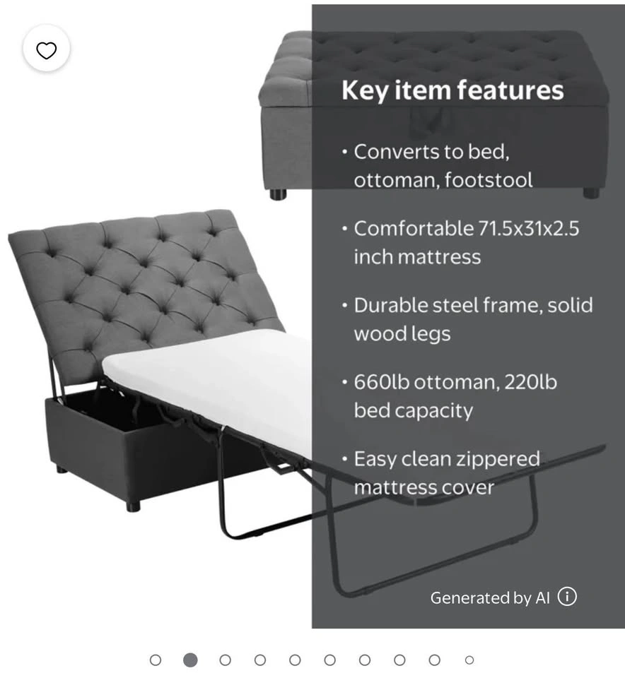 Costway Modern Solid Wood Folding Beds with Ottoman, Grey - photo 3