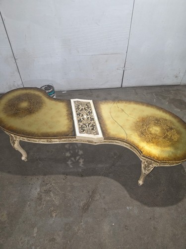Vintage Kidney Shape Coffee Table, Ornate Gold Details - photo 2