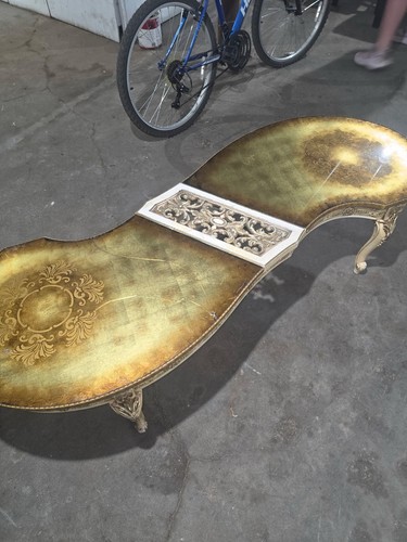 Vintage Kidney Shape Coffee Table, Ornate Gold Details - photo 3