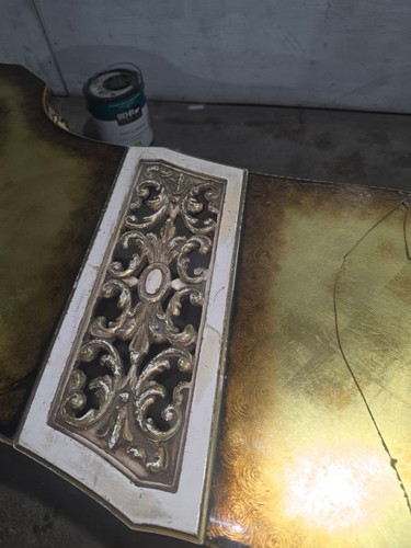 Vintage Kidney Shape Coffee Table, Ornate Gold Details - photo 5