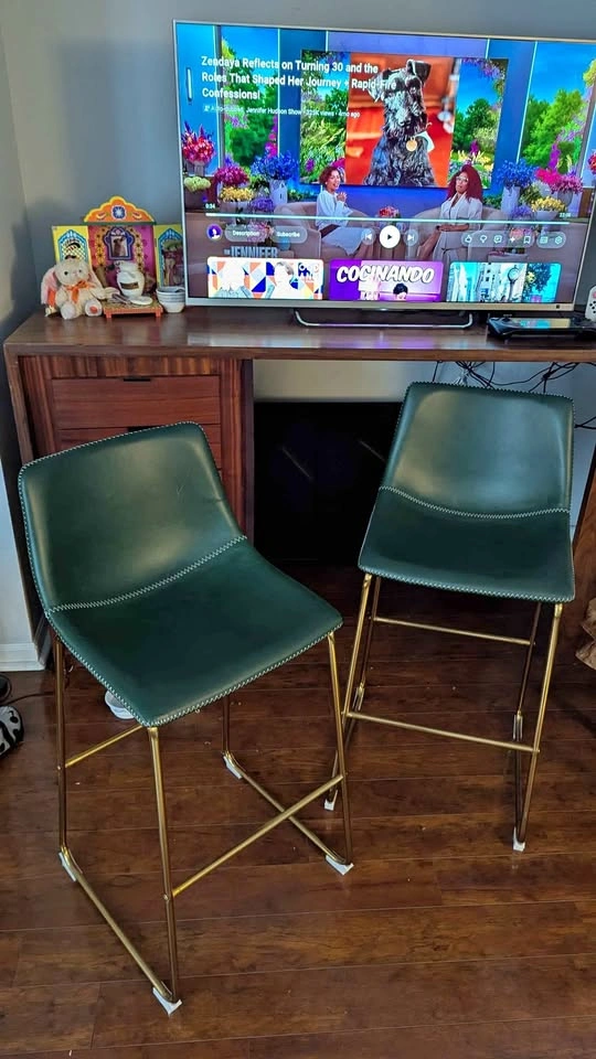 2 Petra counter stools with gold frame (Aeon Furniture)