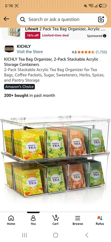 Tea Bag Organizer, Stackable Acrylic Storage Containers NEW - photo 2