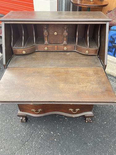 Antique Brown Wood Drop Front Secretary Desk, 3 Drawers - photo 2