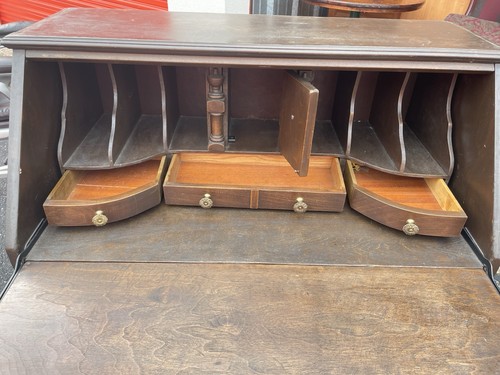 Antique Brown Wood Drop Front Secretary Desk, 3 Drawers - photo 3