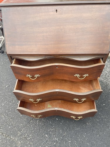 Antique Brown Wood Drop Front Secretary Desk, 3 Drawers - photo 4