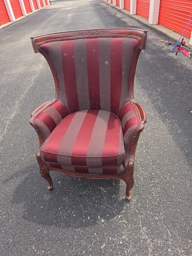 Vintage Upholstered Accent Chair Burgundy Gray Stripe